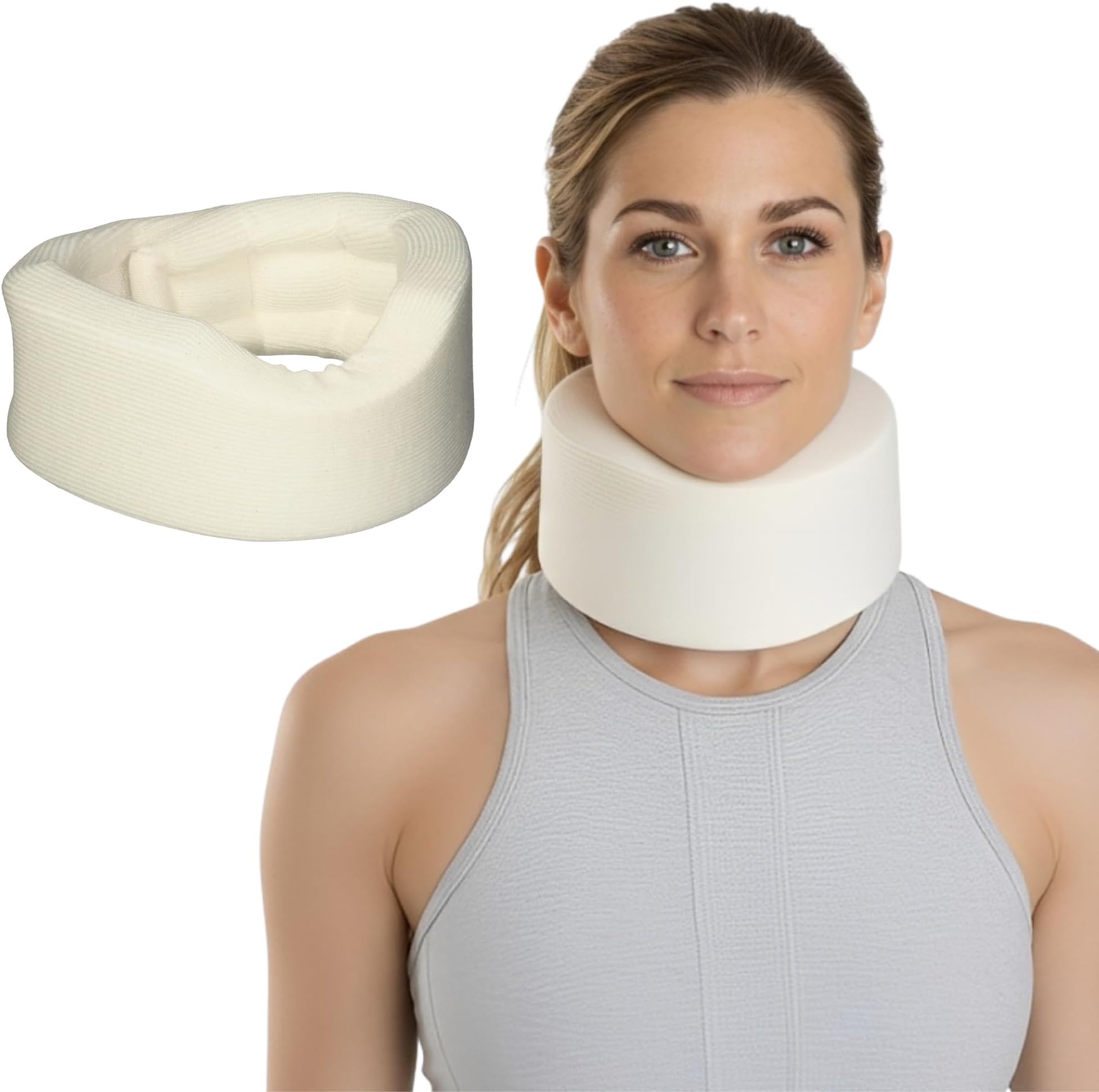 Sammons Preston Universal Contour Cervical Brace, Adjustable Hook and Loop Closure, For Neck Strain, Injury, or Post-Op Surgery, Relieves Neck Pain and Spine Pressure, Cream Color, 2” High
