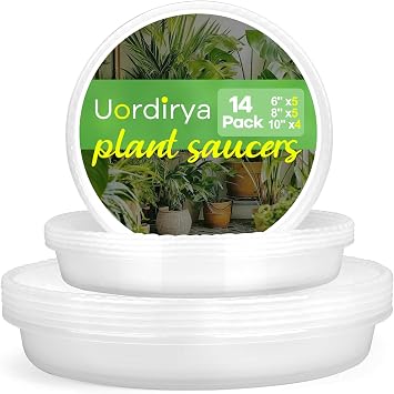 14 Pack Clear Plant Saucers for Indoors6/8/10 Inch Extra Thick & Deep Plastic Plant Trays for Pots, Heavy Duty Indoor Outdoor Drip Trays, Stackable Water Catcher for Houseplants, Garden & Balcony