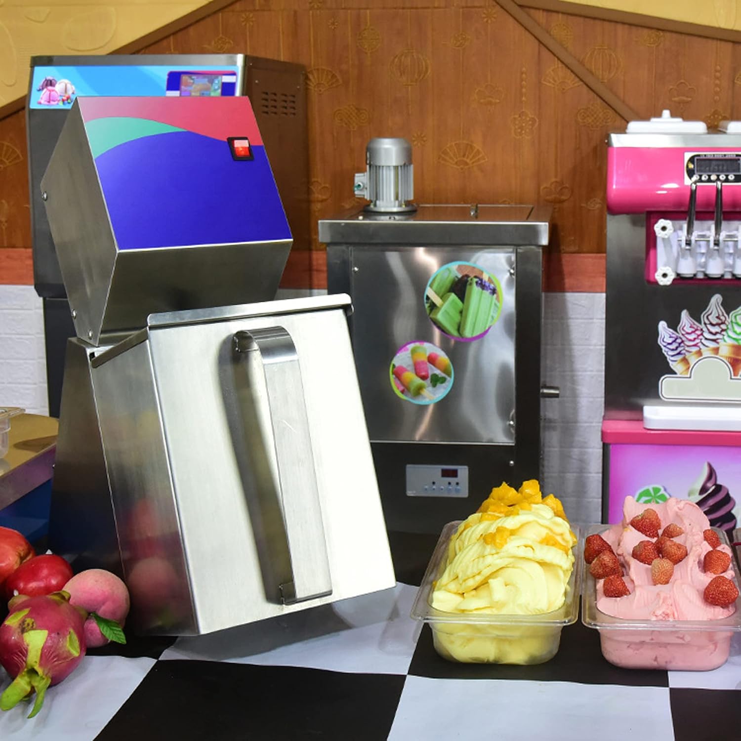 120W Commercial Ice Cream Machine, 13L Fruit & Ice Cream Mixer, Milkshake Maker Blender, Soft Ice Cream Blending Machine