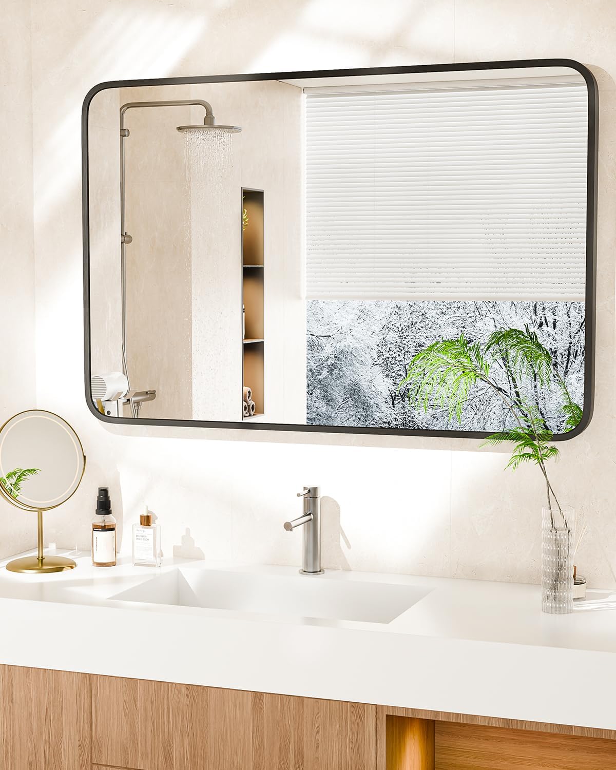 SUNQUEEN 36" x 24" Black Bathroom Mirror for Wall, Modern Bathroom Vanity Mirror for Over Sink Bedroom Entryway or Living, Metal Framed HD Tempered Glass Room Horizontal or Vertical
