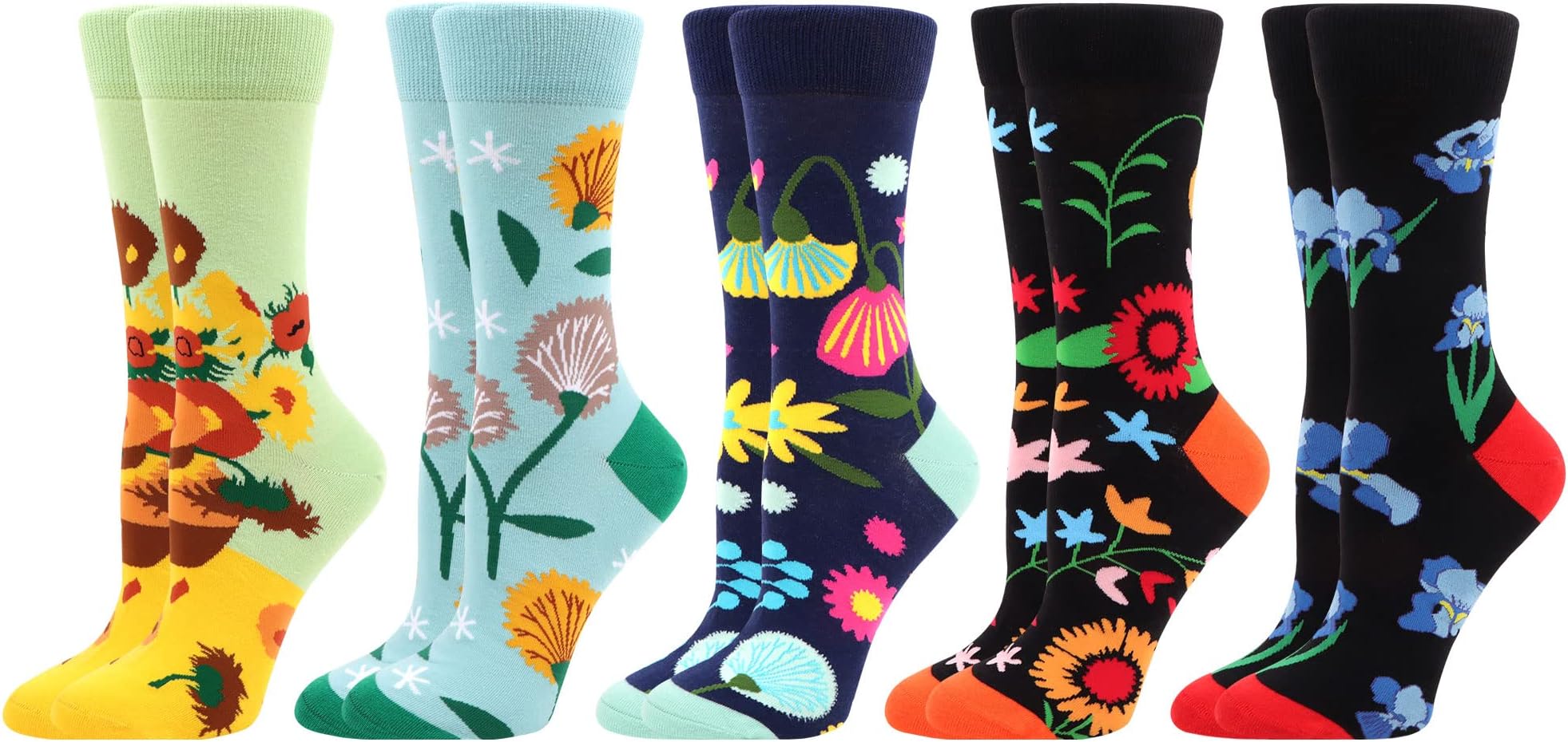 5 Pairs Women's Funny Colorful Novelty Pattern Combed Cotton Socks