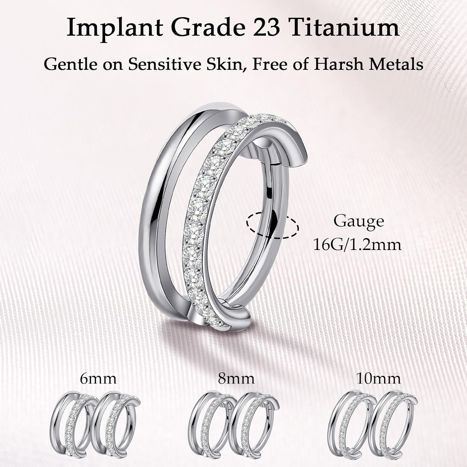 limerencia G23 Titanium Nose Earrings, 2PCS 6mm/8mm/10mm Implant Grade Hoop Rings, 16G 18G Hypoallergenic Septum Cartilage Helix Daith Conch Tragus Piercing Jewelry for Men Women - Image 2