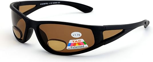 Mens Polarized fly fishing sunglasses with magnification bifocal lens readers (Black/Brown Lens, +2.00 Bifocal)
