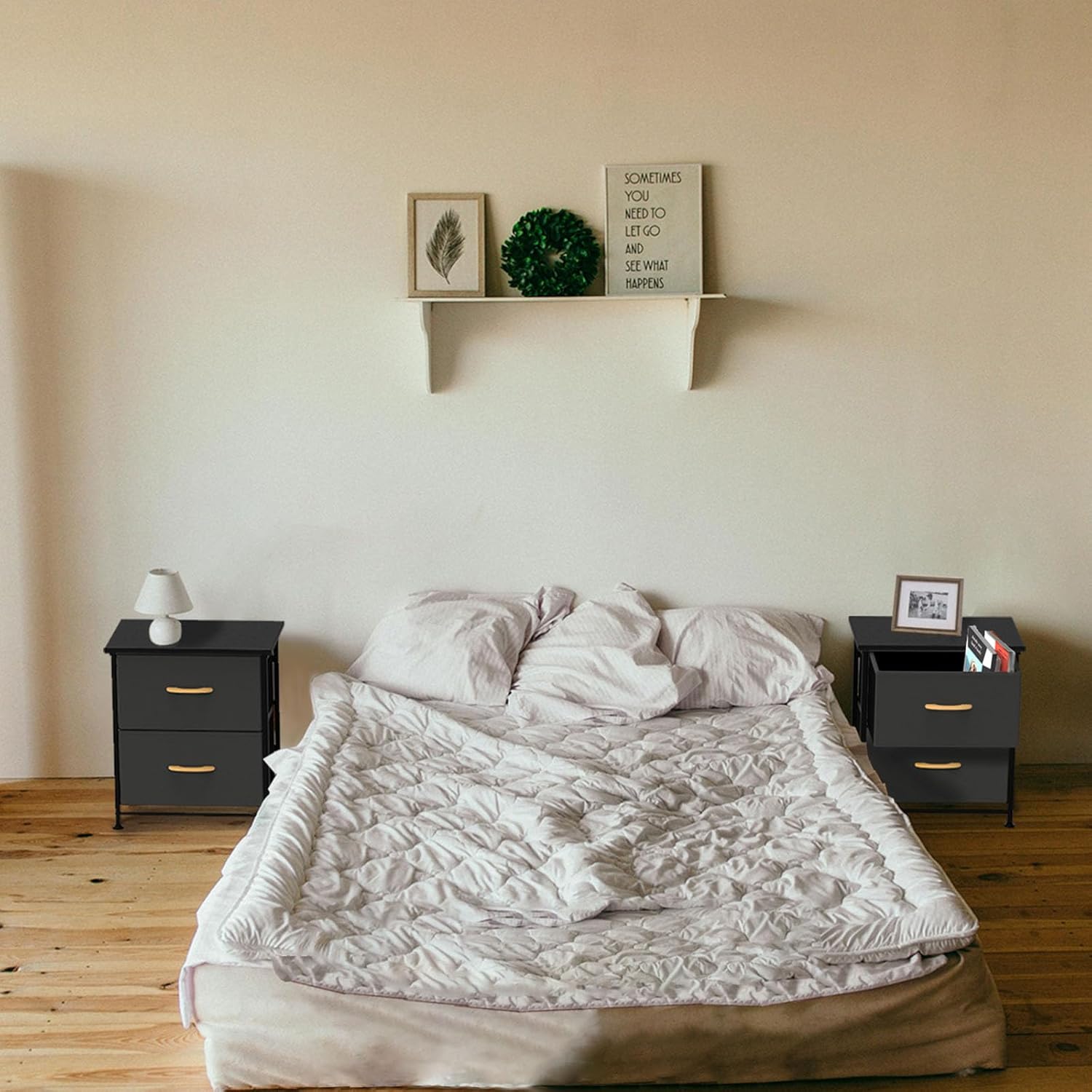 Modern 2 Drawer Fabric Storage Cabinet with Metal Frame and Wooden Top for Home Organization Bedroom and Living Room Use Multi Layer Storage