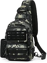 Huntvp Tactical One Shoulder Backpack with USB Rechargeable Bottle Holder Chest Bag Men Military Shoulder Bag for Sport Travel Cycling Camping Hiking Black/Green/Camo