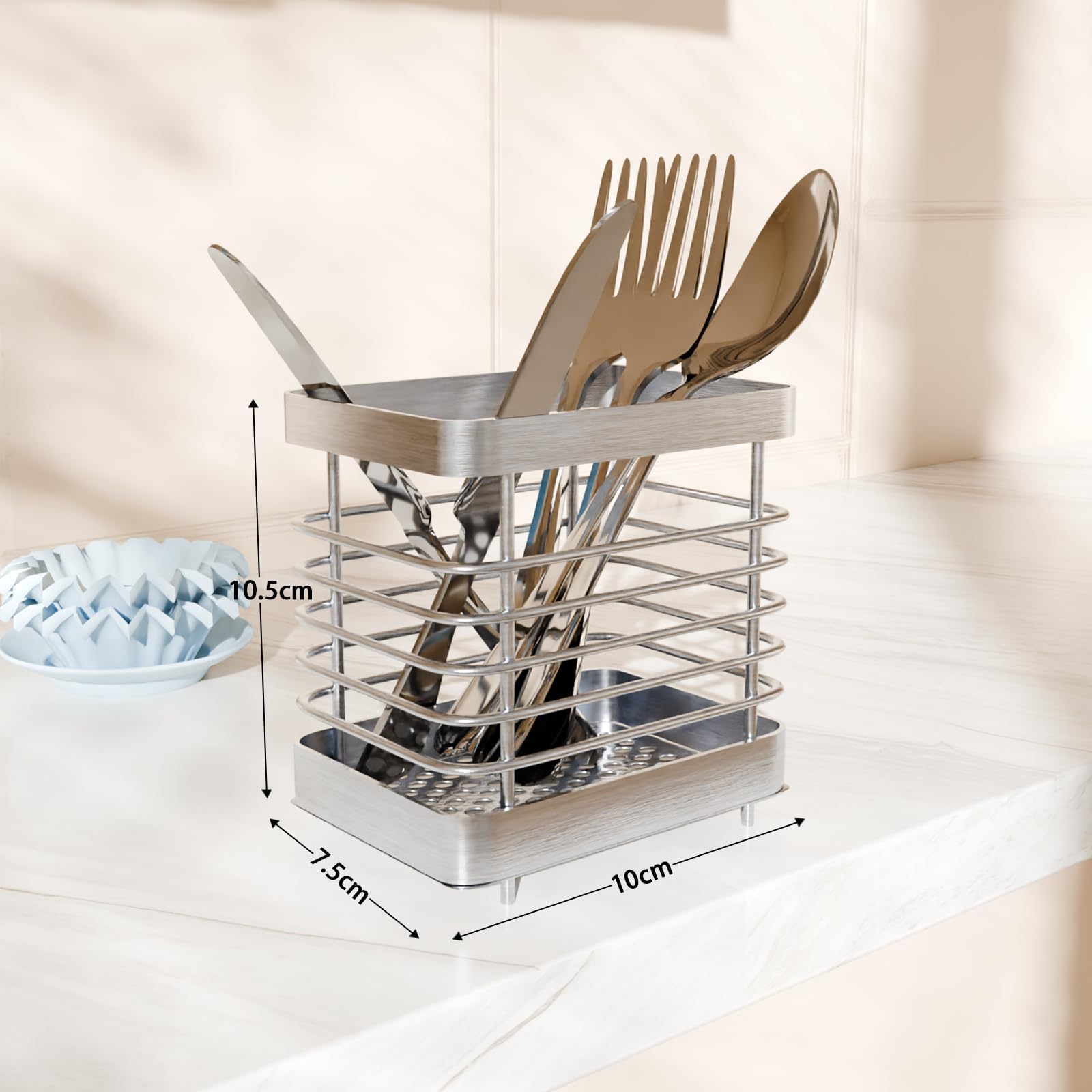 Set Di 2 Scolaposate In Acciaio Inox – Porta Utensili Da Cucina Con Fori Di Ventilazione – 10x16,5 Cm E 12x15 Cm – Argento