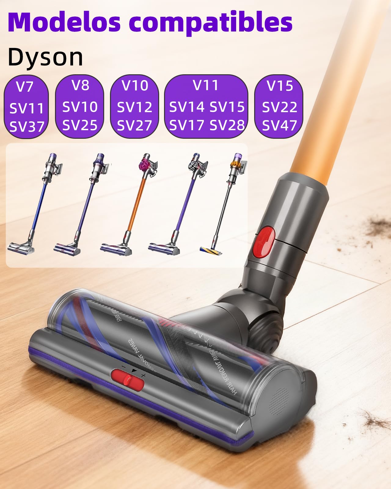 V11 V15 SV22 SV28 Cepillo High Torque para Dyson V7 V8 V10 V11 V15, Motorizado Recambio Cepillo para Alfombras de Pelo Corto y Suelos Duros Cabezales de Cepillo que no Enredan el Pelo