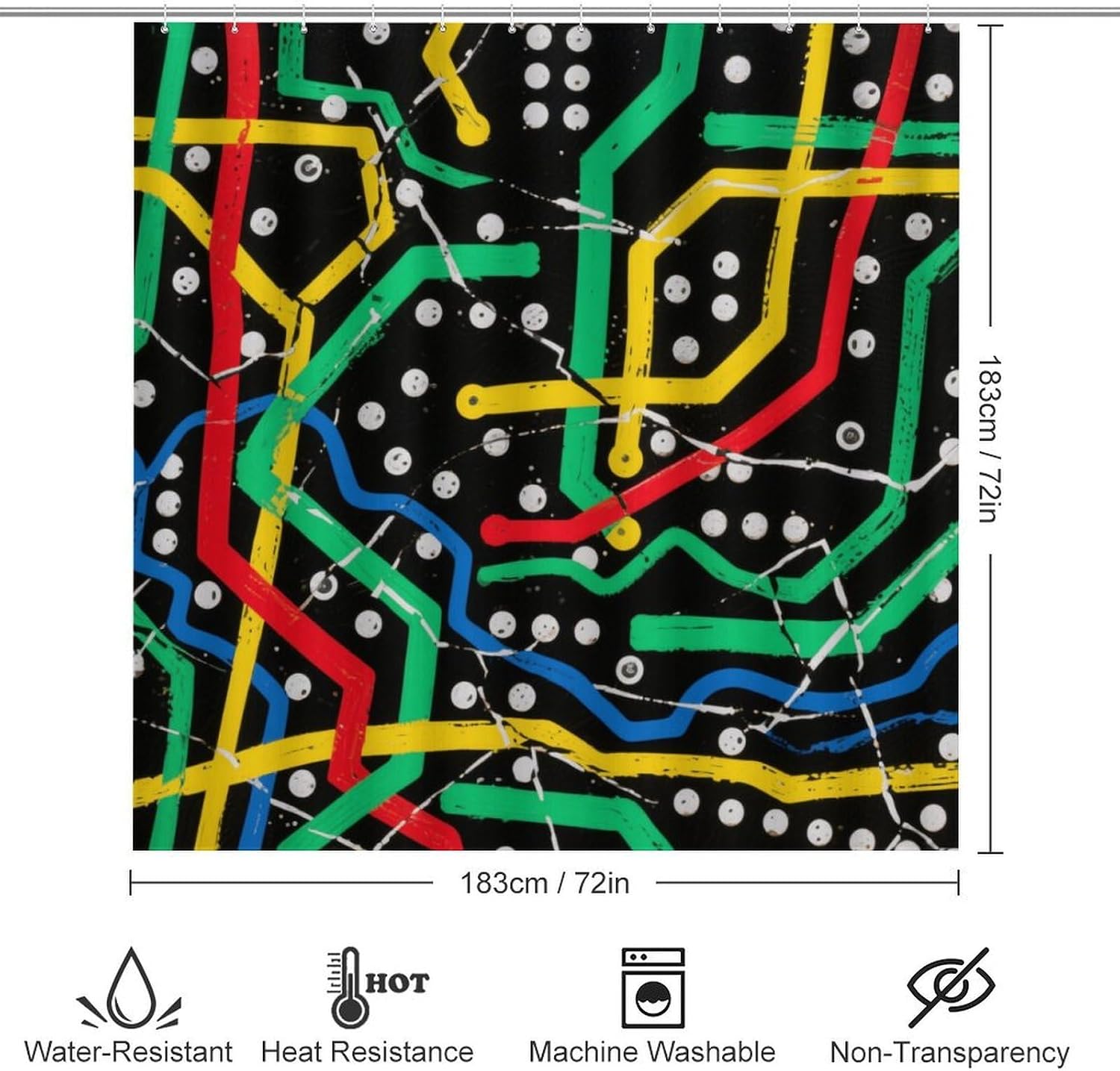 Faulty Circuit Board Bath Rug Set 4 Piece,Bathroom Accessories Set-Toilet Rugs U Shaped,Toilet Lid Cover,Shower Curtain and Rugs,Ultra Soft, Absorbent,Home Decor