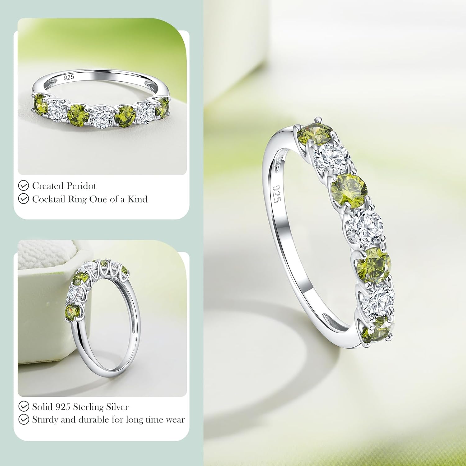 3.5mm Stackable Rings S925 Sterling Silver Created Birthstone & Cubic Zirconia Ring for Women Wedding Bands Anniversary Birthday Jewelry Size 6 to 10(with Box)