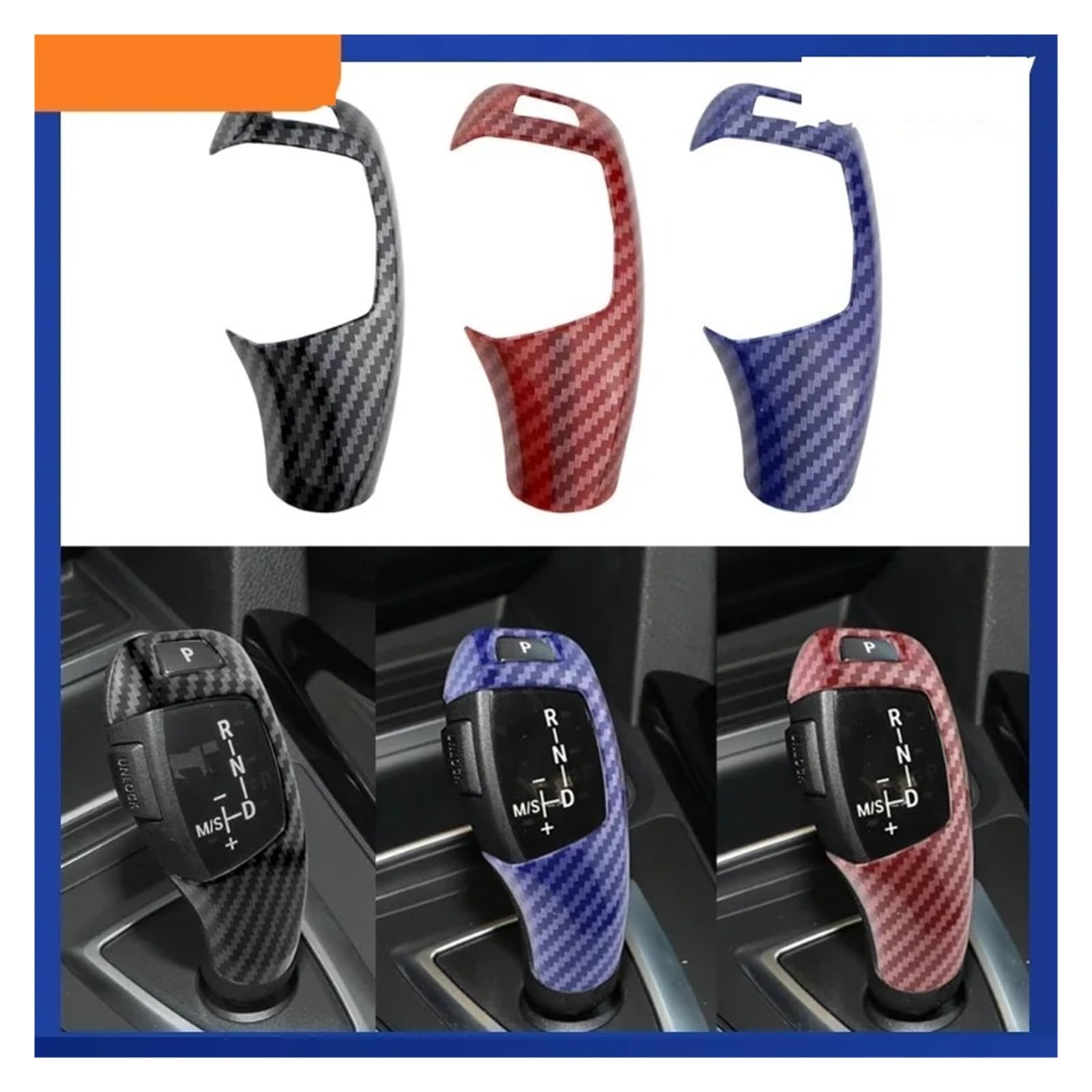 Osłona gałki zmiany biegów samochodu, zamiennik do BMW do X5, X6 E70 E71 2008-2013, gałka zmiany biegów z włókna węglowego, osłona wykończenia wnętrza samochodu (czerwona) (niebieska)