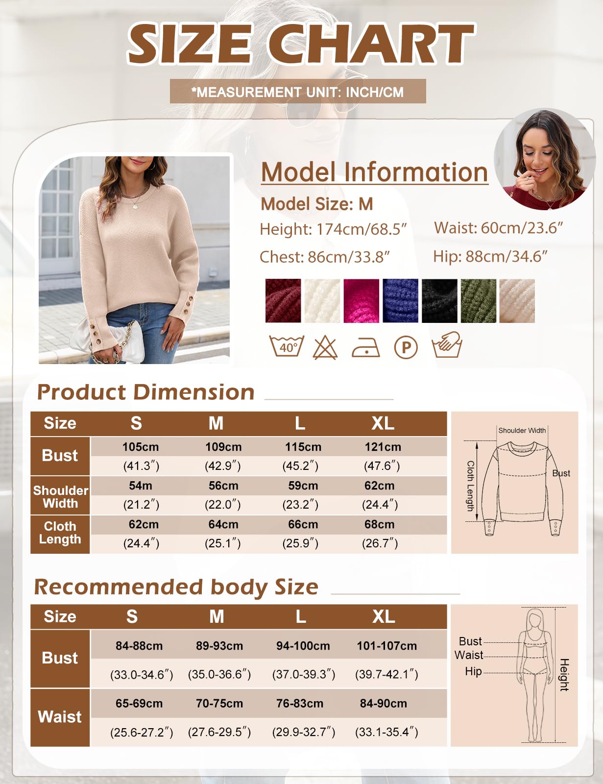 Vijamiy Maglione Donna Collo Rotondo Maglia Moda e Tempo Libero Sweatshirt Elegante Maglione Cashmere Pullover Autunnale Invernale Maglione Caldo