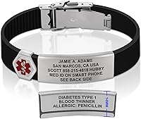 Vista 138 de Divoti Pulsera de identificación de alerta médica grabada personalizada, grabado láser de doble cara, pulsera de silicona, cierre de seguridad
