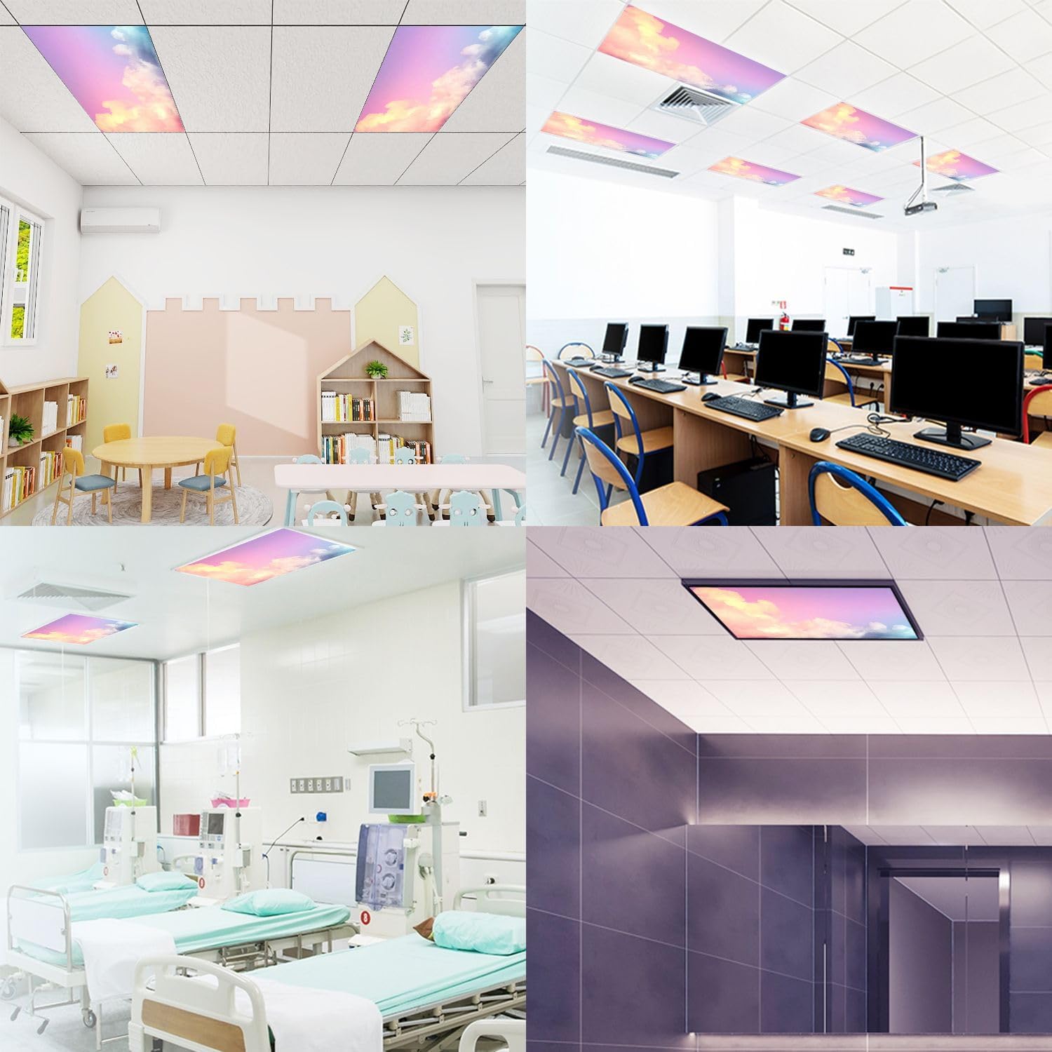 Fluorescent Light Covers for Ceiling Lights Beauty abstract sweet pastel soft orange pink fluffy clouds sky multi Easy to Install Magnetic Light Filter for Classroom Office Hospitals School Home Decor