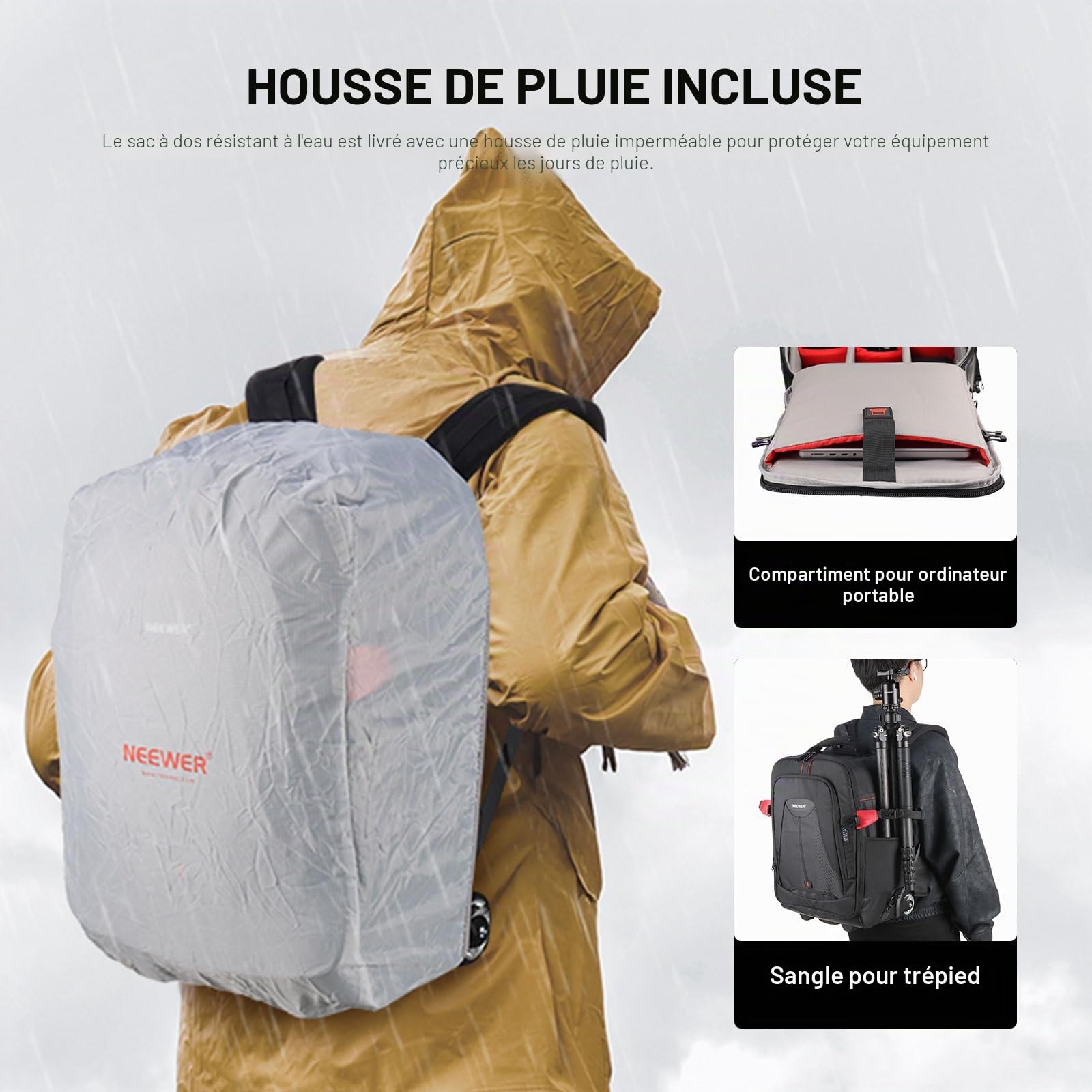 Neewer - Valise à roulettes 2 en 1 pour appareil photo - Durable et imperméable - (compartiment rembourré anti-choc et détachable, barre de traction cachée) Noir