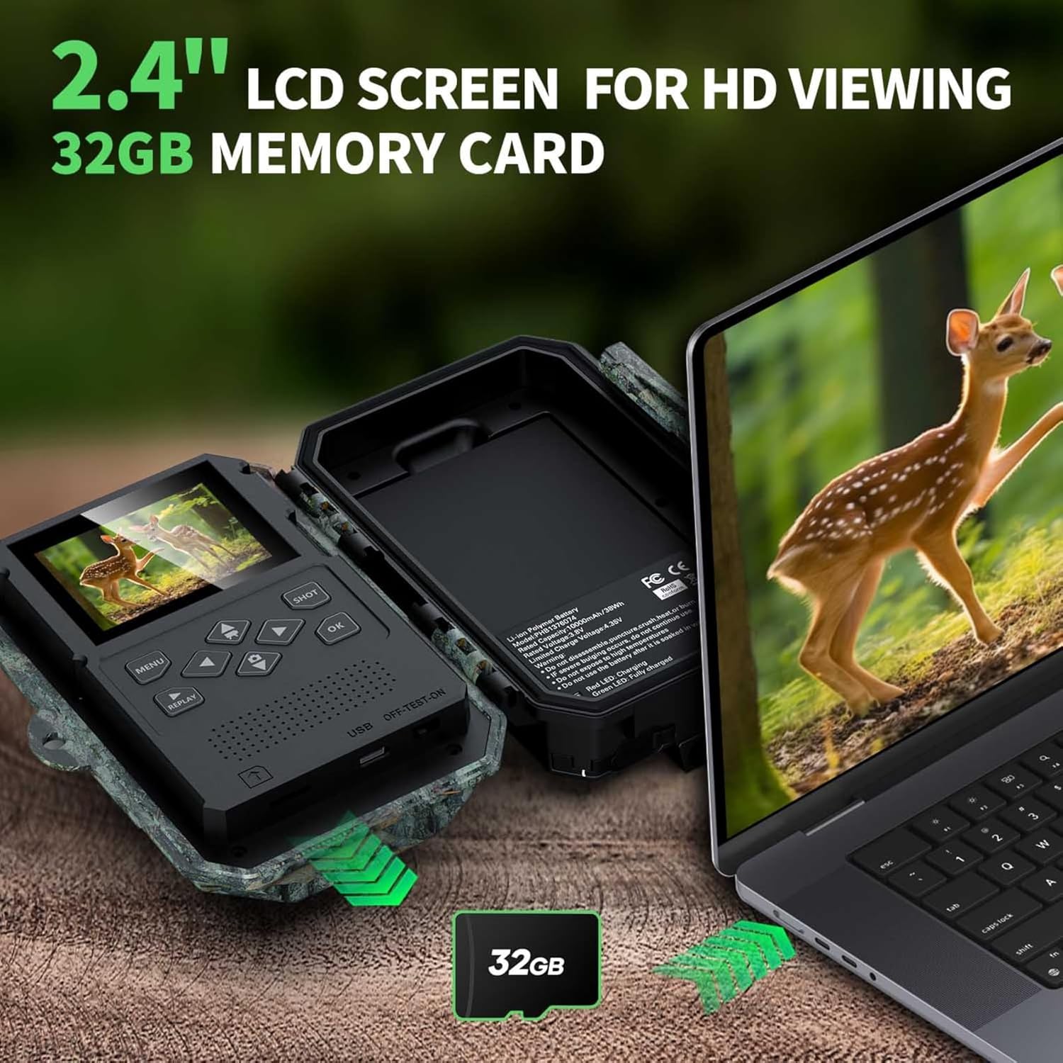 Solar Trail Camera WiFi-Trail Camera with 10000mAh Rechargeable Battery Pack 4K 64MP Game Cameras with Night Vision IP66 Waterproof 120° Detection Angle 0.2s Trigger 940nm No Glow LED Wildlife