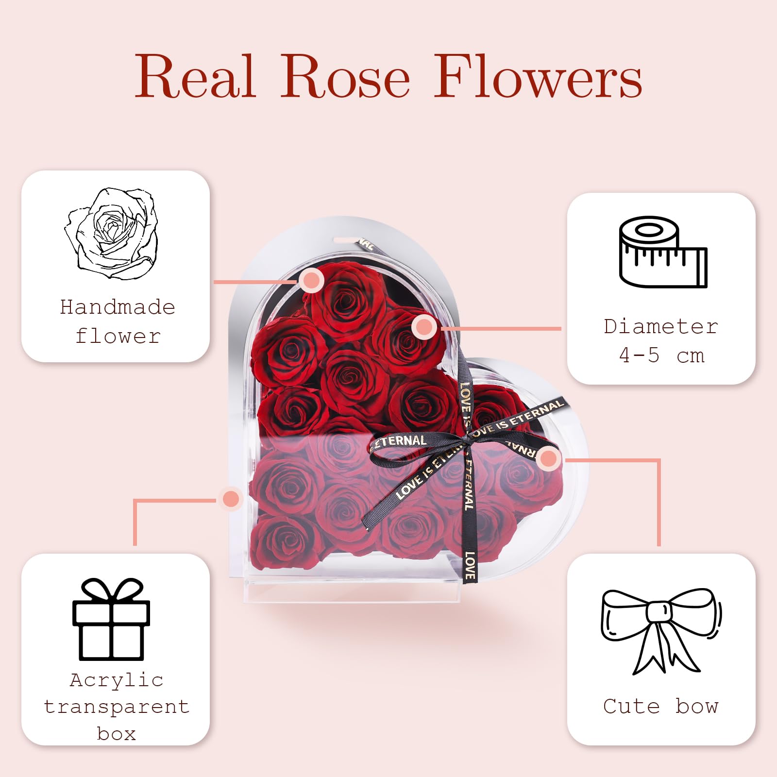 16 Piezas Rosa Eterna Hecha a Mano Rosa Preservada Caja de Regalo Rosas Nunca Marchitas Flor Eterna para el Amante Regalo para Ella en el día de San Valentín día de la Madre