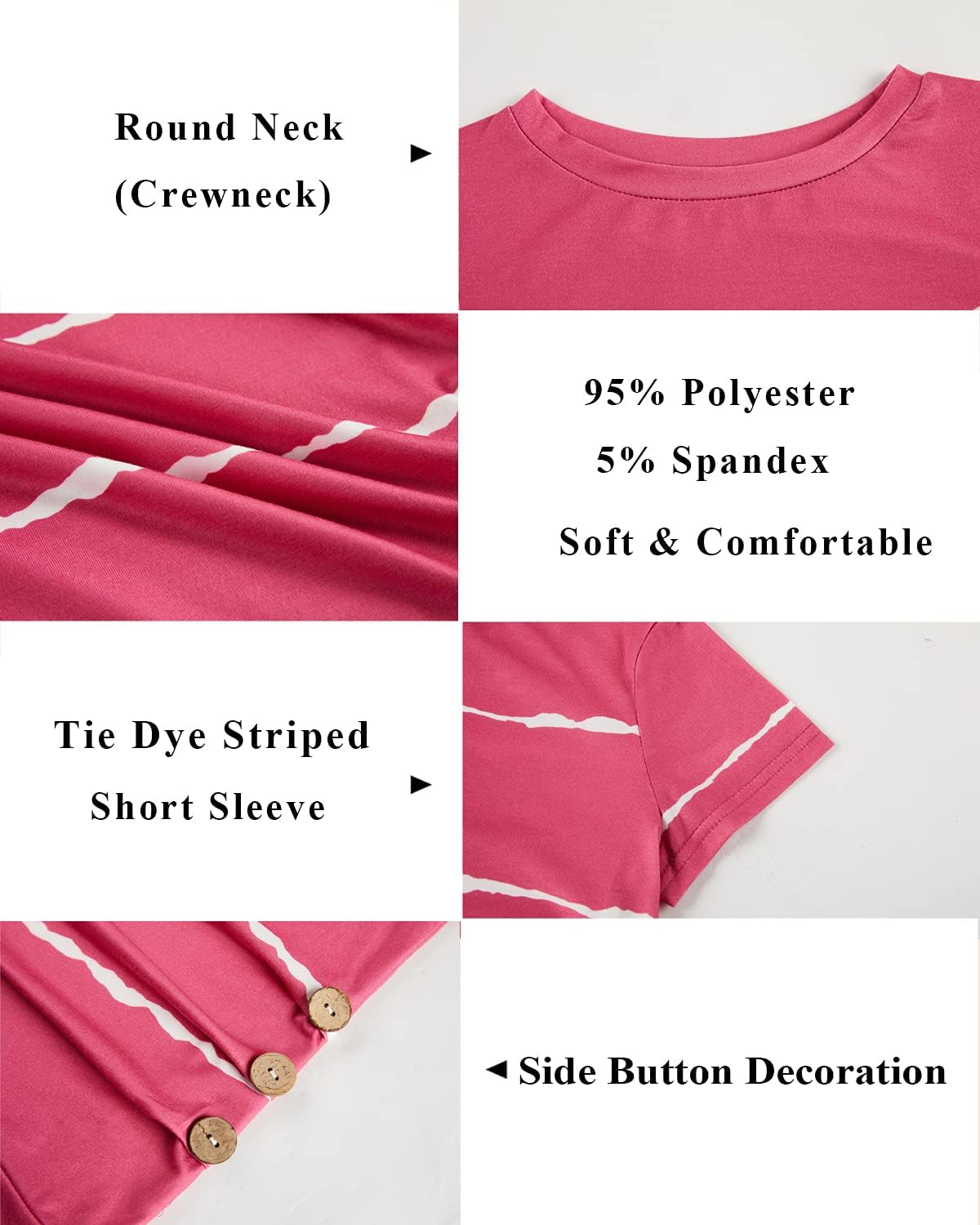 Ebifin Girls Casual Short/Long Sleeve T Shirts Crewneck Tunic Tops Kids Button Striped Tee Blouses Size 4-15 - Image 4