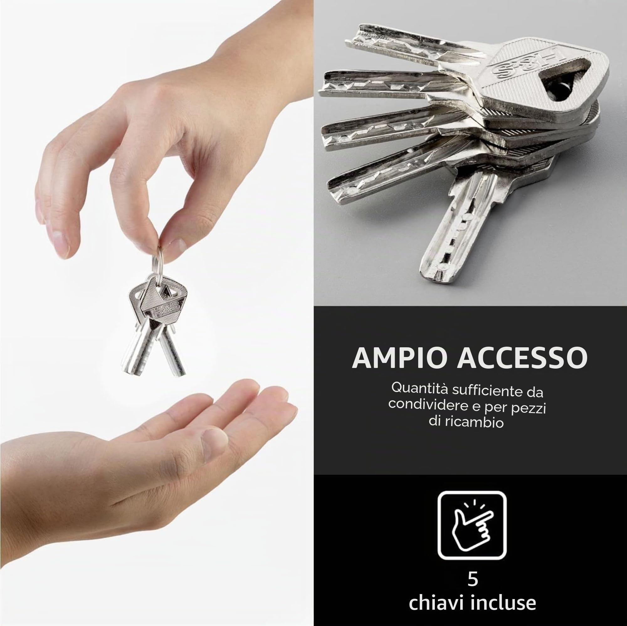 H&S Lucchetto Antiscasso Corazzato - Lucchetto Moto e Bici Alta Sicurezza - Catenaccio Grande per Catena da 60 mm con 5 Chiavi - Chiusura Porta e Cancello Esterno