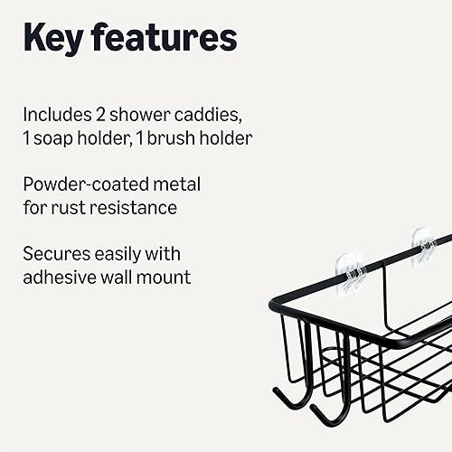 Miniatura 2 de Tienda Basics Organizador de ducha con soporte para jabón, acero inoxidable, negro, juego de 5