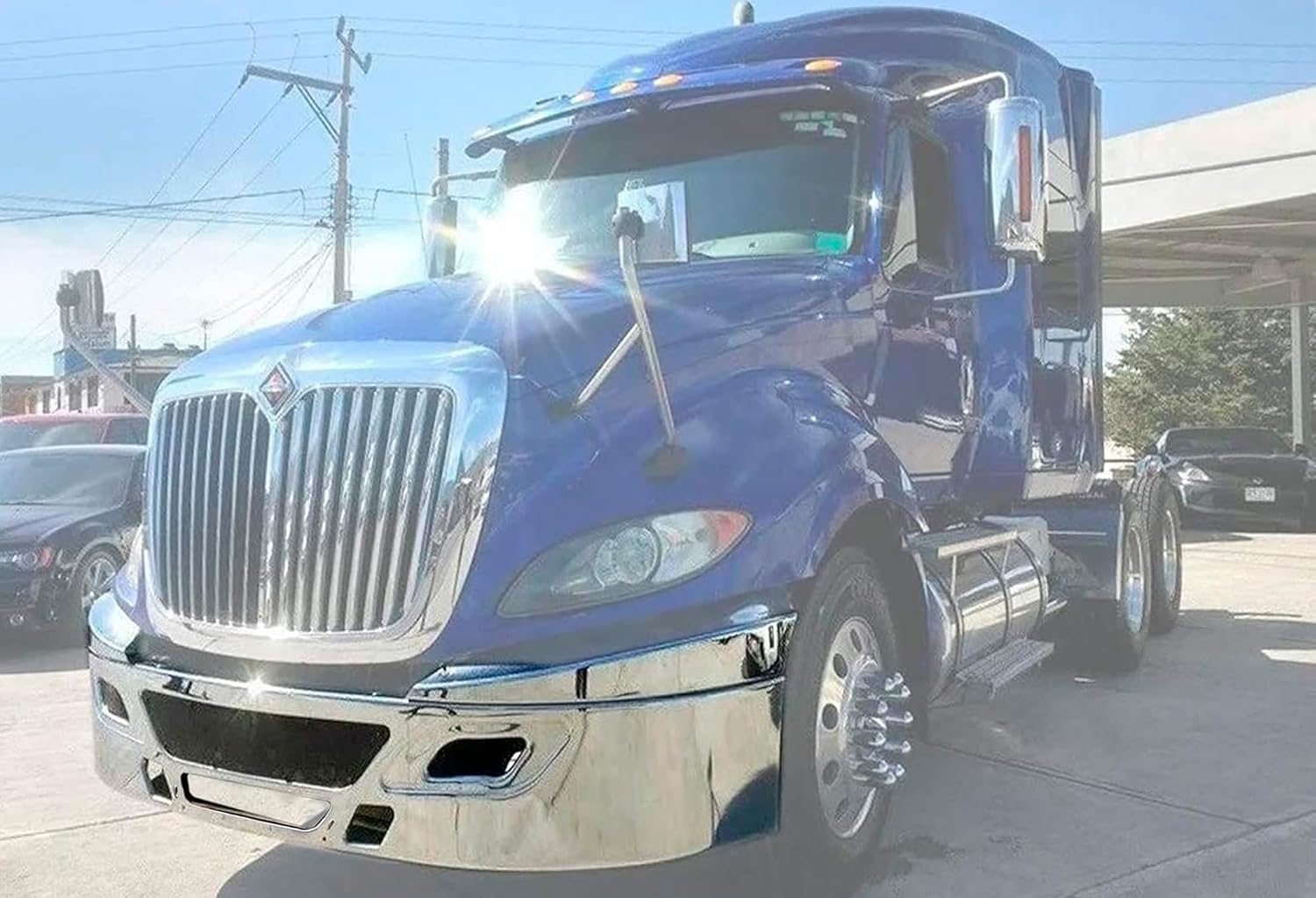 Kozak Fold Over Chrome Steel Bumper Compatible with International Prostar 2006-2015 - Includes Logo, Bracket, 2x22" Windshield Wipers, and KOZAK Vest