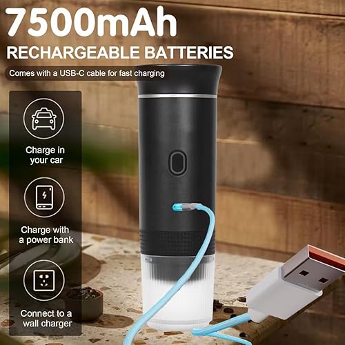 Miniatura 6 de Cafetera portátil 3 en 1 para viajes, mini cafetera de 20 bares, compatible con café molido y cápsulas para automóvil, RV, senderismo, campamento,