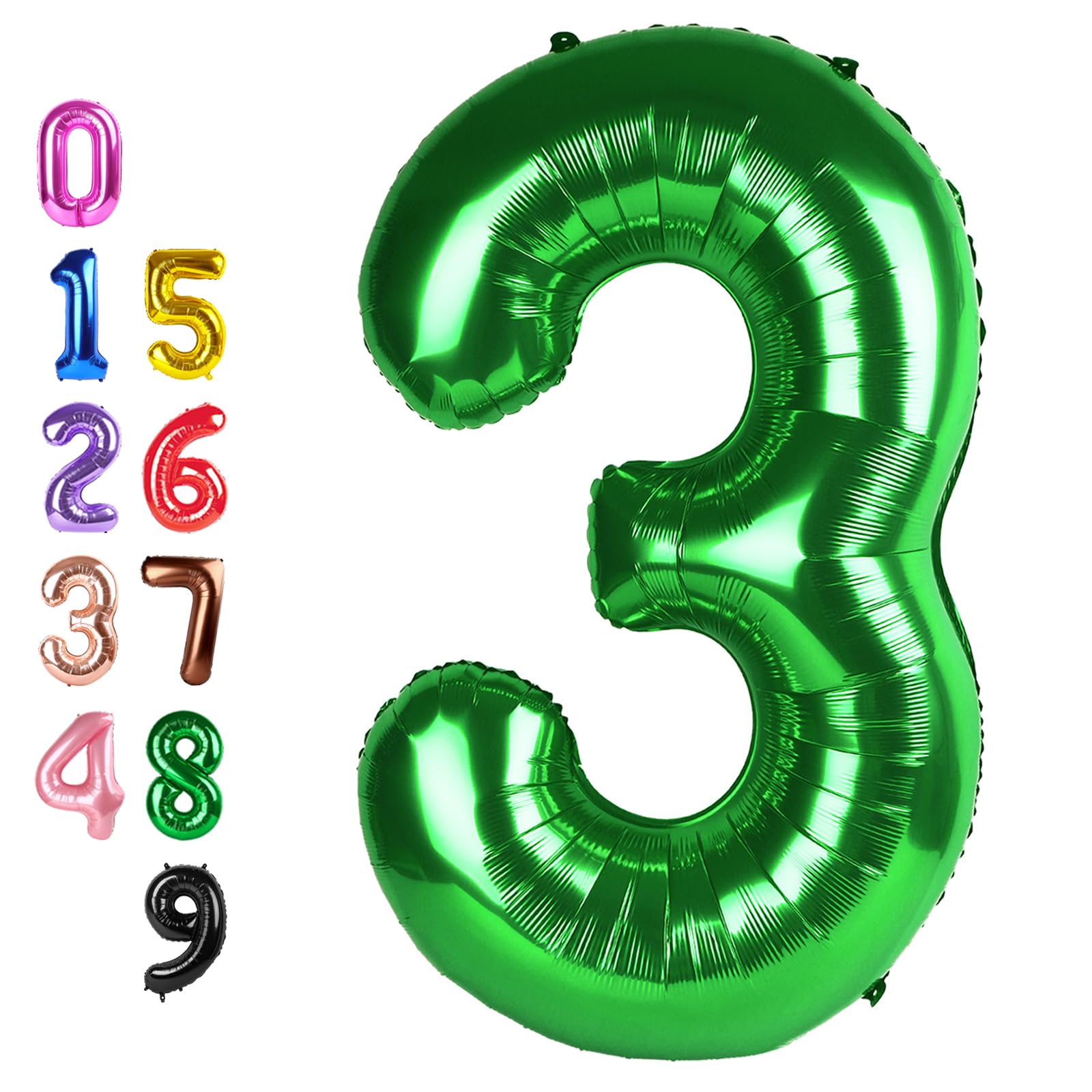 Number Balloons Dark Green 3 Balloon 40 inch for 3rd Birthday Decorations