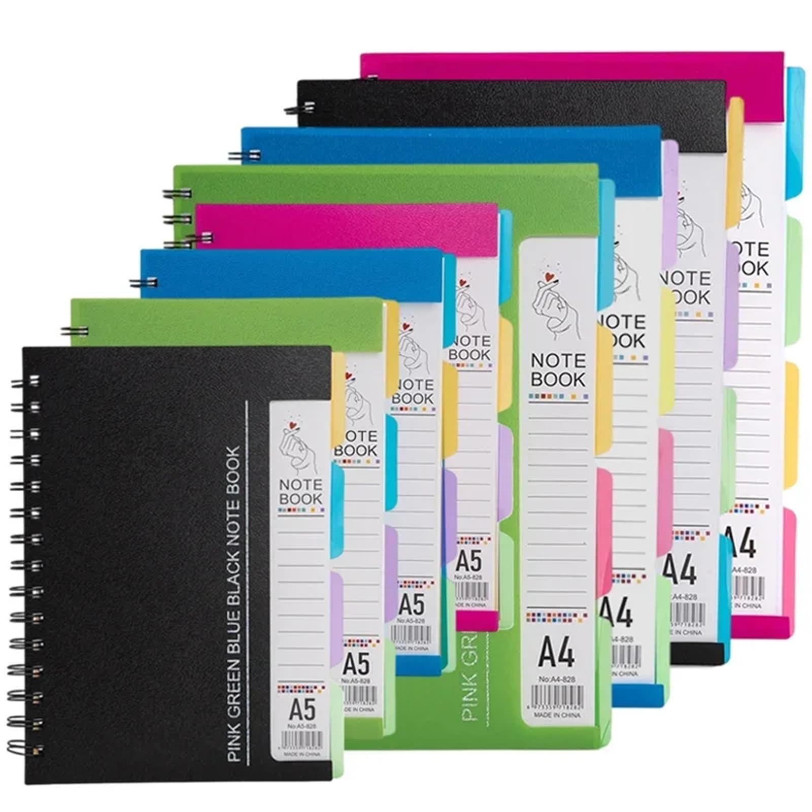 cuaderno espiral de líneas anchas Cuaderno de notas rayado con espiral, 96 hojas con 4 separadores, tamaño A4/A5(Blue-A4)