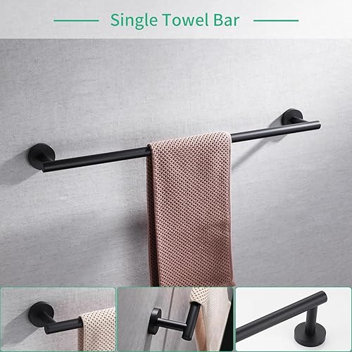 Miniatura 3 de Miyili BS01B4B - Juego de accesorios de baño de 4 piezas, color negro mate, montaje en pared de acero inoxidable, incluye toallero de 24 pulgadas,