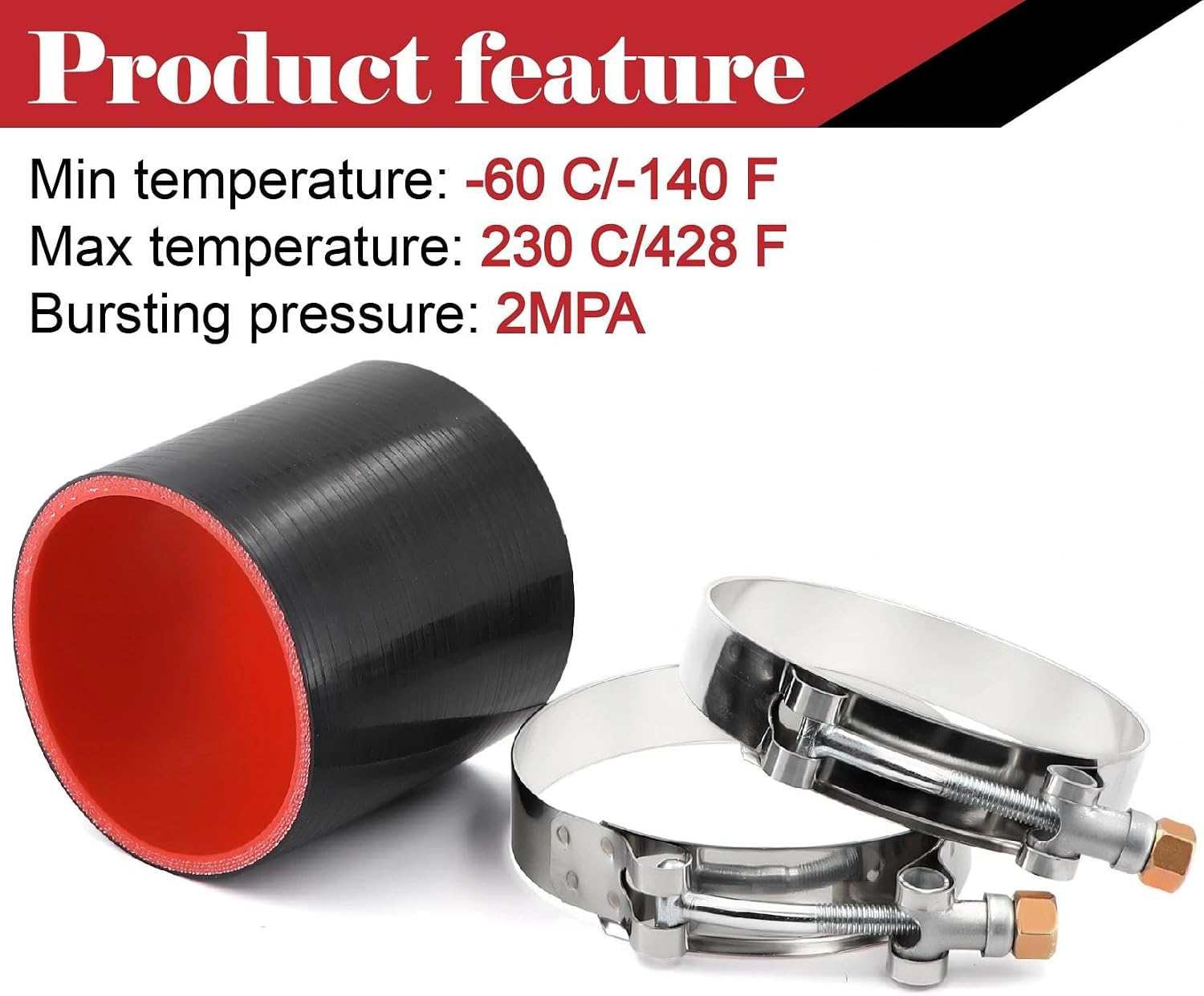 Silicone Straight Hose 3 inch(76mm) Coupler, Rubber 4-ply Reinforced 3 inch Length Pipe 3×3 Air Intake Exhaust Hose Turbo Intercooler Coolant Radiator Tubing with Stainless Steel T-Bolt Clamps