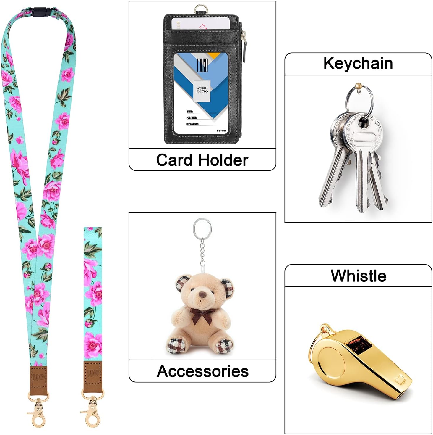 Wisdompro Lanyards for Keys, Cute Wrist & Neck Lanyard for Women, Breakaway Lanyard for ID Badges, Car Keys, Wallet - Powder Blue Flower - Image 7