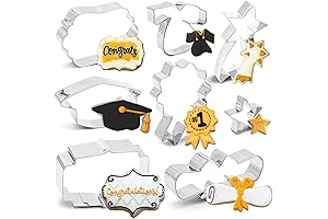 Graduation Cookie Cutter Set - Cap, Diploma, Medallion, Star, Gown, Plaque Frame,Shooting Star