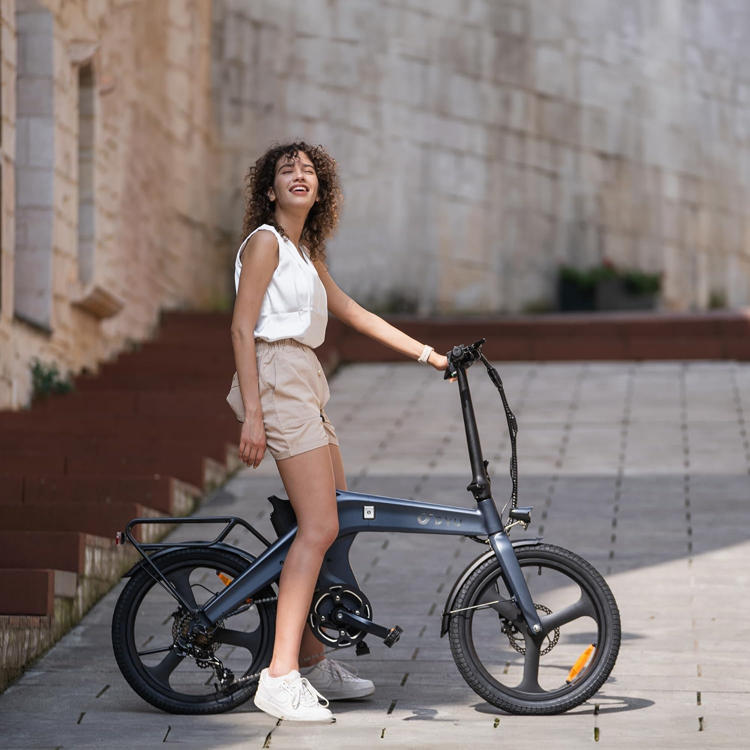 DYU T1 Bicicletta Elettrica Pieghevole 20 Pollici con Sensore di Coppia, Bici Elettrica con Batteria Rimovibile 36V 10Ah, Cambio a 7 Velocità, Ammortizzatore Sella, Portapacchi Posteriore