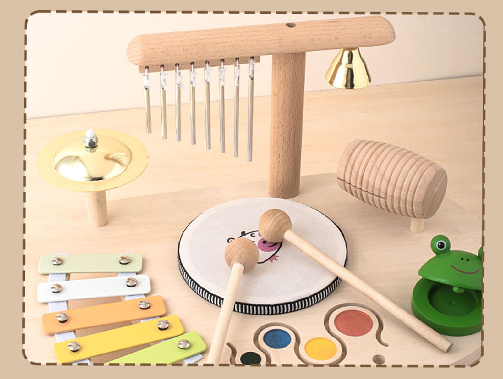 Stazione Musicale Multifunzionale in Legno Montessori, Set di Strumenti a Percussione per Bambini