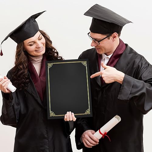 Miniatura 5 de GNL Soportes para certificados, paquete de 25 soportes negros para diplomas, cubiertas de certificado con borde de lámina dorada, para papel de