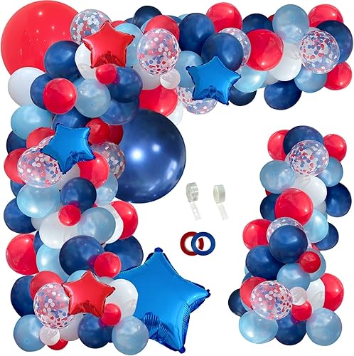 Kit de guirnalda de arco de globos rojos, blancos y azules, azul marino para decoración de graduación 2024, 4 de julio, cumpleaños, béisbol,