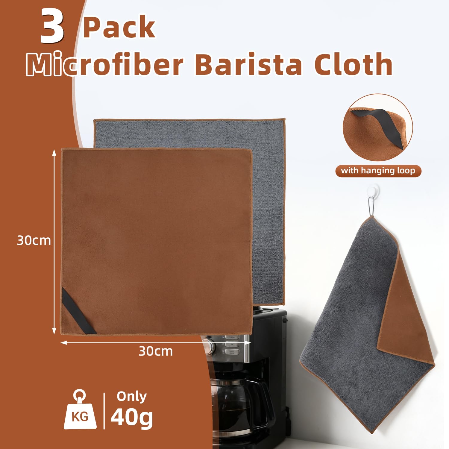 puiaxod 3 pezzi Set di Strofinacci da Barista, 30x30cm Panni in microfibra doppio lato, Panno per la Pulizia di Macchine da Caffè, Strofinacci Altamente Assorbenti