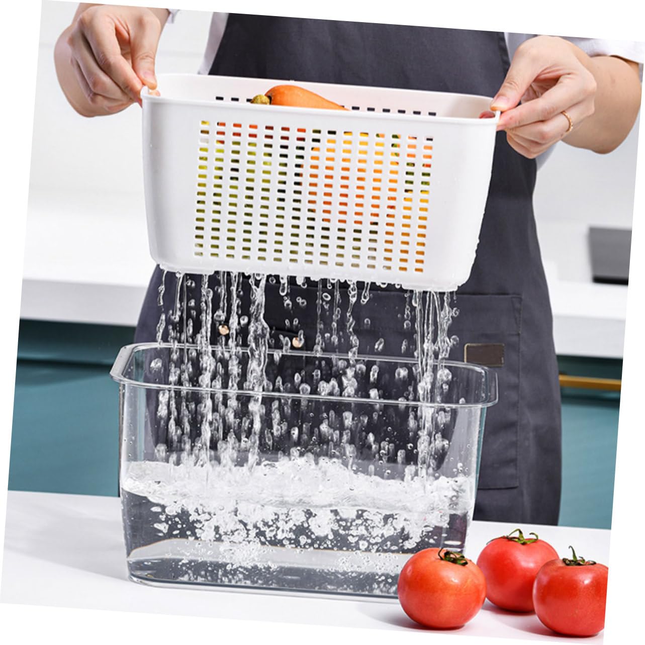 BESTonZON 2pezzi Contenitori Frigorifero Con Scolapasta Doppio Per Frutta e Verdura Scatola Alimentare e Resistente Al Freddo e Organizzazione Facile e Pratica Per Cucina e Frigorifero