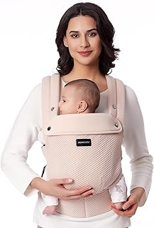 Momcozy Baby Trage Air Mesh - Leichte & Atmungsaktive Netz-Babytrage, Ergonomische Babytrage, Mit X-Rücken Design und verbesserter Lendenstütze, Für ganzjährigen Komfort, Rosa