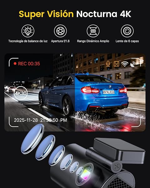 GKU Dashcam Cámara Coche 4K+1080P, 5GHz WiFi Dash CAM Coche con Tarjeta SD de 64GB,Camara Coche Grabadora,170° Gran Angular,Visión Nocturn,WDR,Sensor G,Monitor de Aparcamiento,Grabación de Bucle - 4