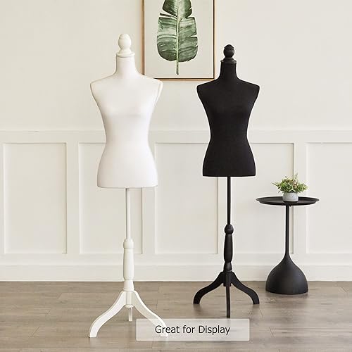 Miniatura 7 de HYNAWIN Forma de vestido de cuerpo de torso de maniquí femenino blanco con soporte de trípode ajustable para exhibición de joyas de vestir