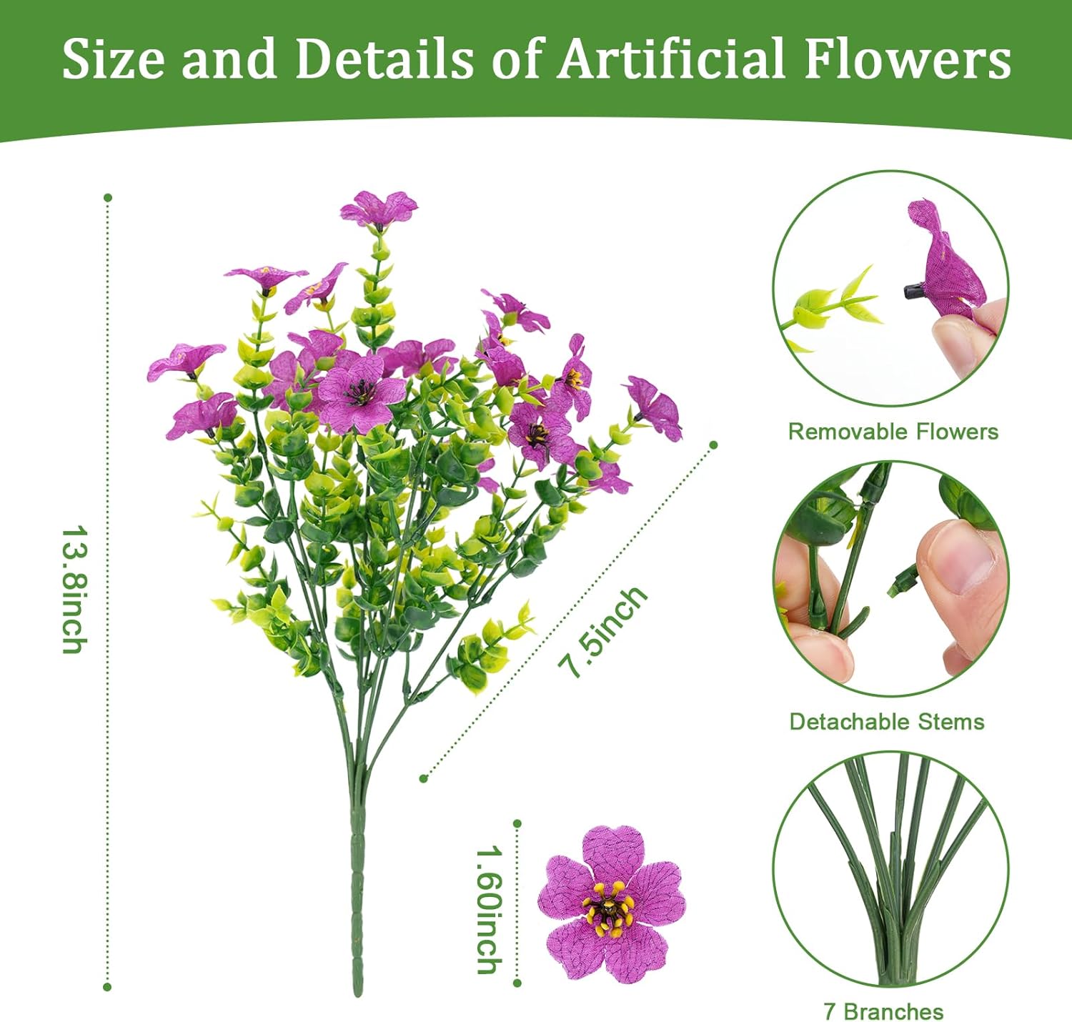 16 Bundles Artificial Flowers for Outdoors Spring Summer Decoration Faux Plastic Flowers Fake UV Resistant Silk Colorful Daisy Eucalyptus Realistic Plants for Porch Patio Home Planter Window Box Yard - Image 2