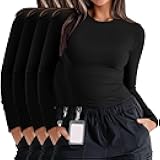 4 Pack Women's Plus Size Underscrub Shirts Long Sleeve Crew Neck Tops Fitted Basic Layering Tee for Nurse Undershirt