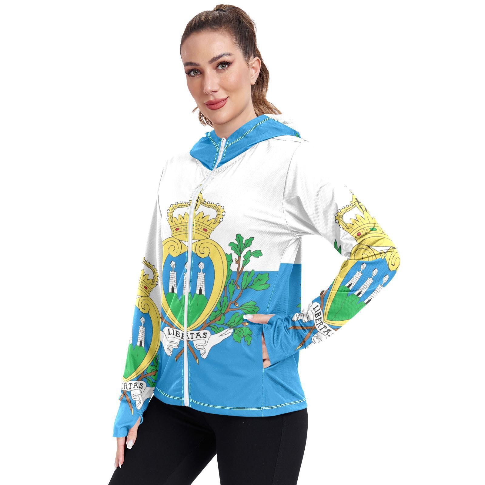 Vnurnrn San Marino Flag Womens UPF 50+ Sun Protection Hoodie Jacket Lightweight Long Sleeve Sun Shirt with Pocket