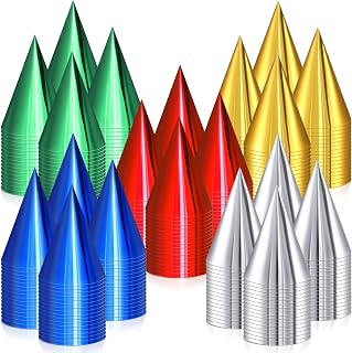 Geosar 200 Pcs Metallic Birthday Party Hats Bulk - Multicolor Cone Hats with Elastic for Adults, Kids & Pets, Gold Silver Red Blue Green
