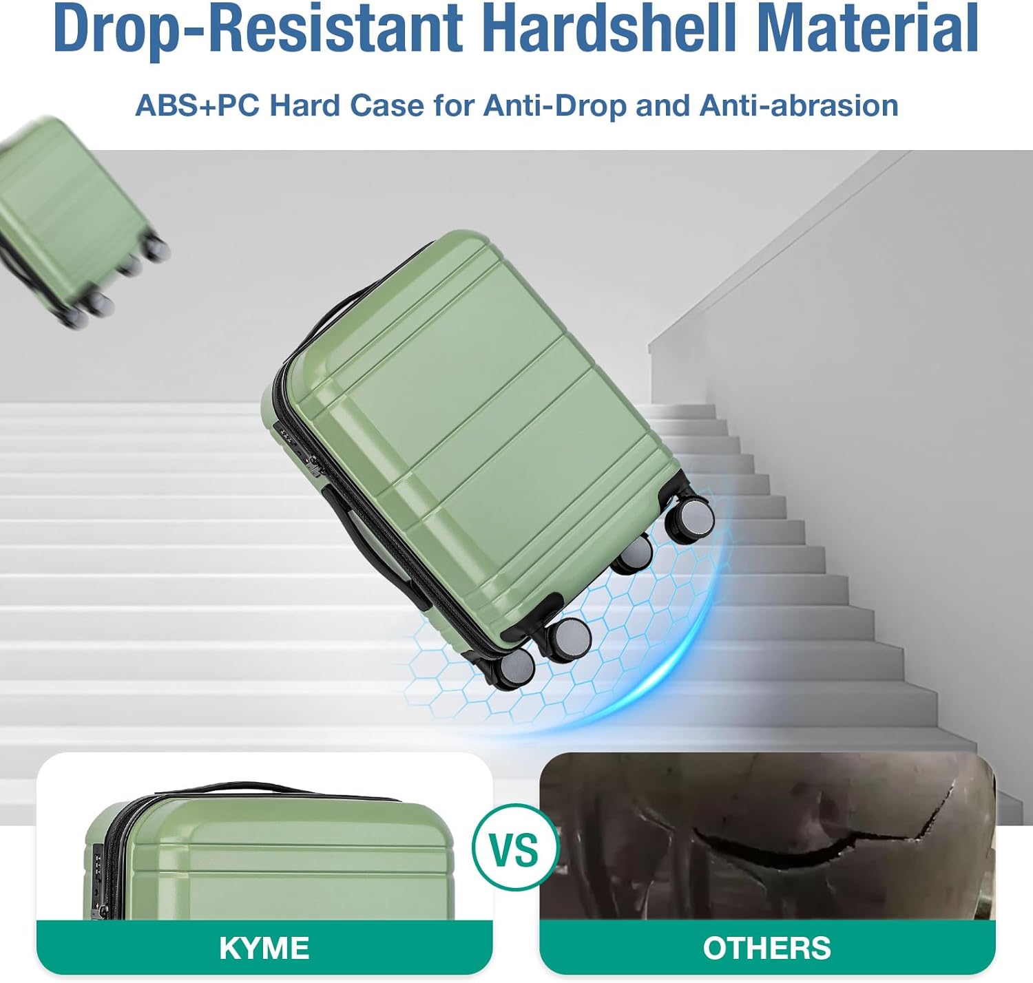 KYME Carry On Luggage 22x14x9 Airline Approved,Hardshell Carry On Suitcase With Tsa Lock,Small Suitcases with Wheels,Travel Luggage for Men Women,Expandable Carry-On 20 Inch,Lt Green