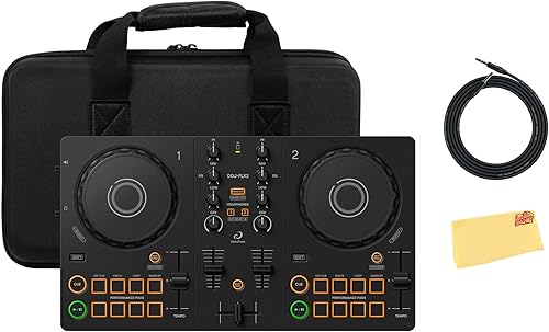 Pioneer DJ AlphaTheta DDJ-FLX2 Paquete de controlador DJ compacto de 2 canales con estuche, cable para instrumentos y paño de pulido Austin Bazaar