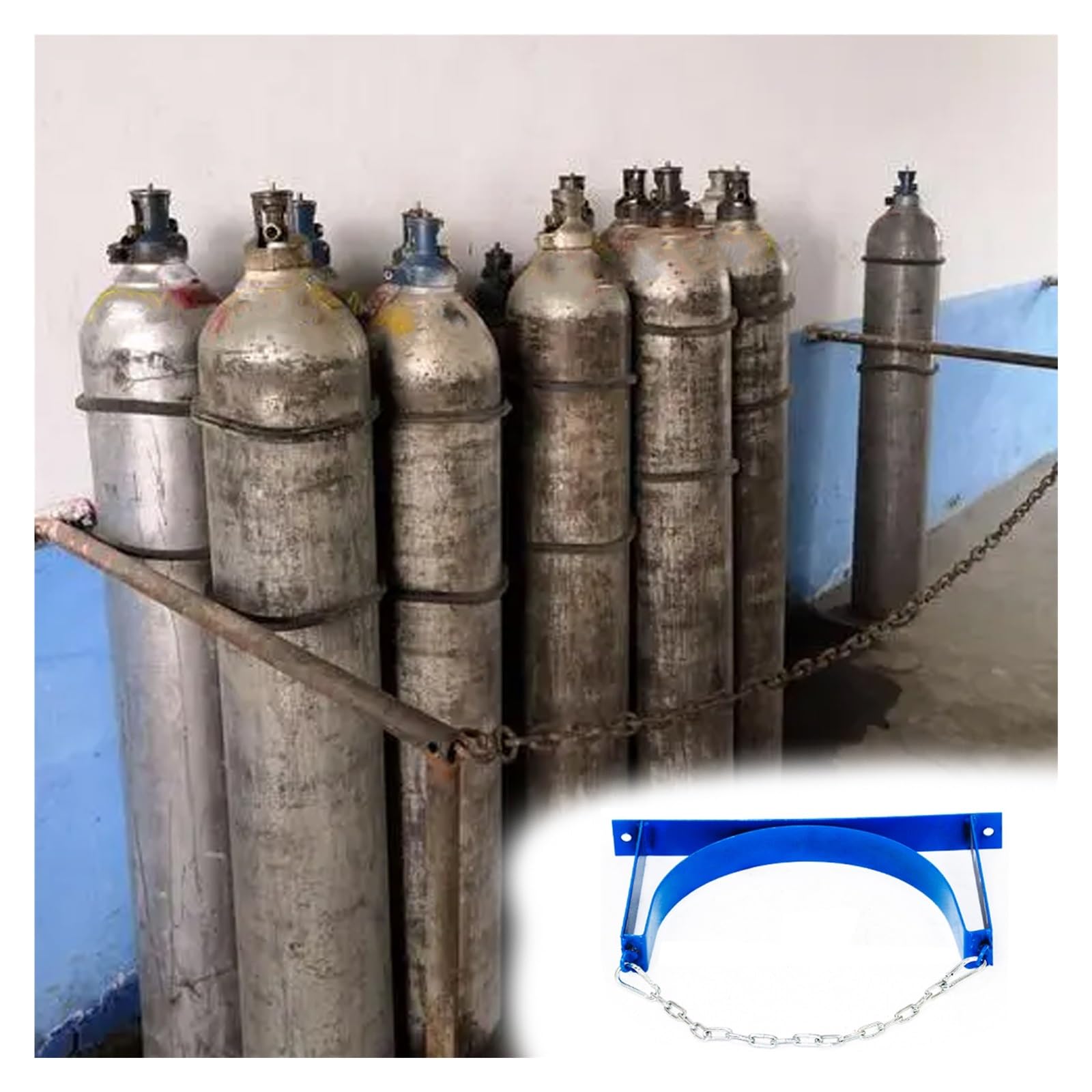 Soporte de Acero Resistente para Cilindros de Gas de 13-25-37 Pulgadas, Estante Fijo con Cadena de Seguridad y Tornillos, Organizador para Laboratorio/Uso doméstico, Juego de 6, 13,8 Pulgada