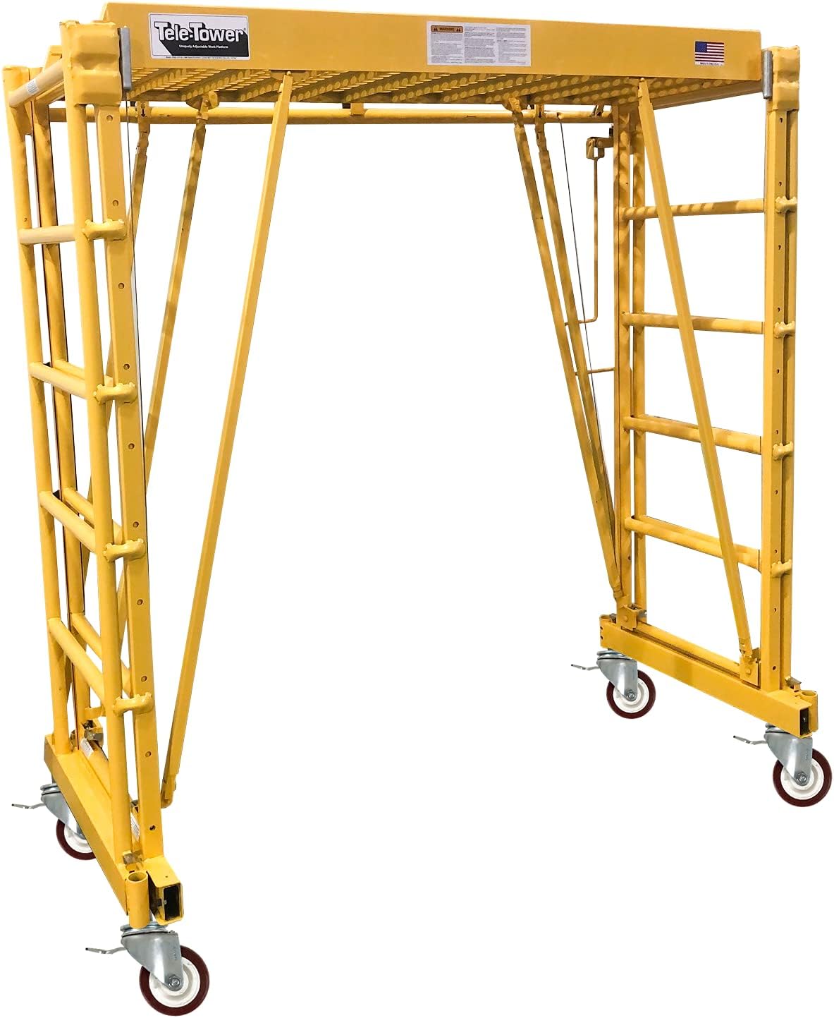 Tele-Tower® Adjustable Work Platform Model 1101-22, 1000 lbs, 11' 6’x22” Deck Size, Scaffolding Alternative, Safety Rails, Adjustable Outriggers, Easy Assembly, Portable
