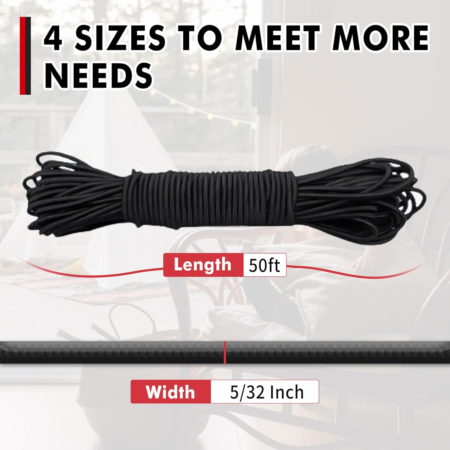 Elastic Bungee Cord, Heavy Duty Bungee Shock Cord, Elastic Polyester Cords for Camping, Tents, Cargo, Awning Kayak Stretch String Rope, Marine Grade, Hammock (5/32"×50ft)