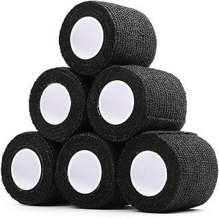 LotFancy Self Adhesive Bandage Wrap, 6 Pack, 2'' x 5 Yards Black Breathable Cohesive Tape, Elastic Medical Adherent Tape, Non Woven First Aid Tape for Ankle Sprains & Swelling